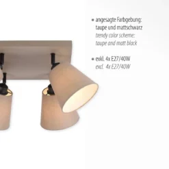 JUST LIGHT 11903-29 Deckenleuchte Riala 4-flammig E27 Schwarz Taupe