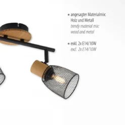 JUST LIGHT 15192-79 Deckenleuchte TAMIS 2-flammig Holz Metall