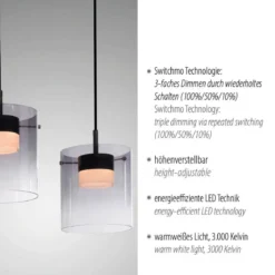JUST LIGHT 14043-18 ELIO Pendelleuchte 3-flammig schwarz 3000K