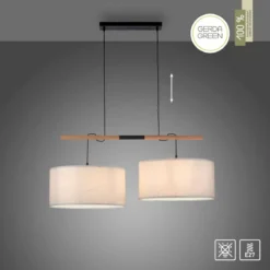JUST LIGHT 14182-16 Green Sofie Pendelleuchte 2-flammig E27 Schwarz Papierschirm Weiß