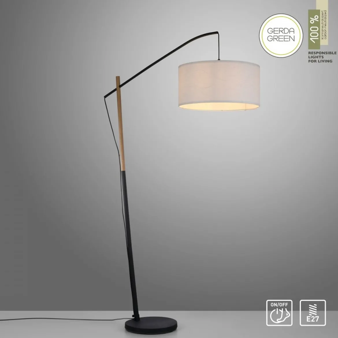 JUST LIGHT 14185-16 Green Sofie Stehleuchte 1-flammig E27 Schwarz Papierschirm Weiß