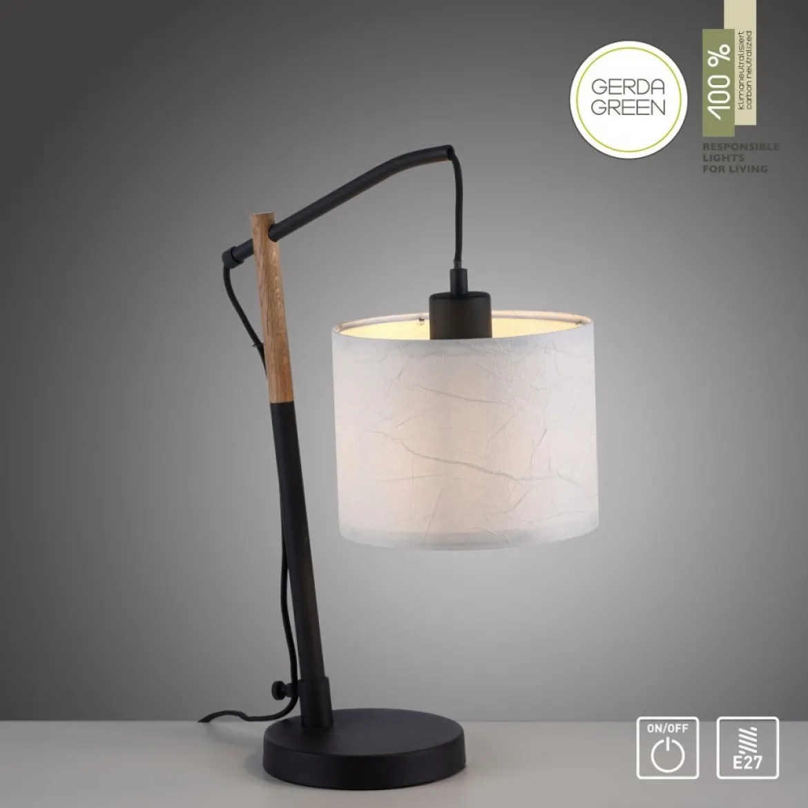 JUST LIGHT 14184-16 Green Sofie Tischleuchte 1-flammig E27 Schwarz Papierschirm Weiß