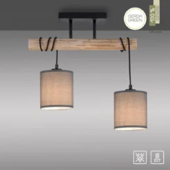 JUST LIGHT 15782-29 GREEN TRIBU Pendelleuchte taupe Stoffschirm 2-flammig