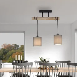 JUST LIGHT 15782-29 GREEN TRIBU Pendelleuchte taupe Stoffschirm 2-flammig