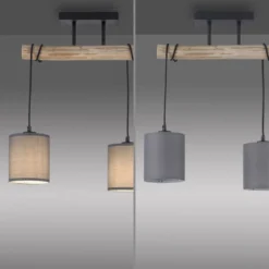 JUST LIGHT 15782-29 GREEN TRIBU Pendelleuchte taupe Stoffschirm 2-flammig