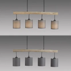 JUST LIGHT 15783-29 GREEN TRIBU Pendelleuchte taupe Stoffschirm 4-flammig
