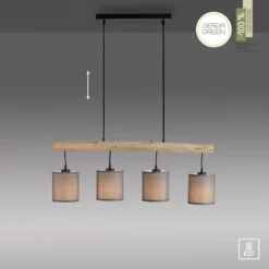 JUST LIGHT 15783-29 GREEN TRIBU Pendelleuchte taupe Stoffschirm 4-flammig