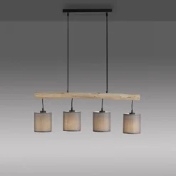 JUST LIGHT 15783-29 GREEN TRIBU Pendelleuchte taupe Stoffschirm 4-flammig
