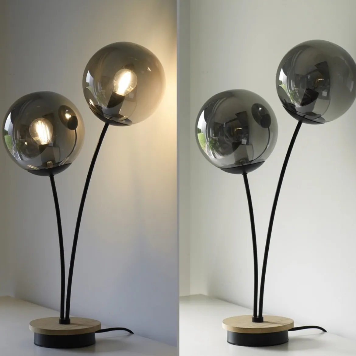 JUST LIGHT 11390-79 Green Widow LED Tischleuchte 2-flammig Holz rauchfarben