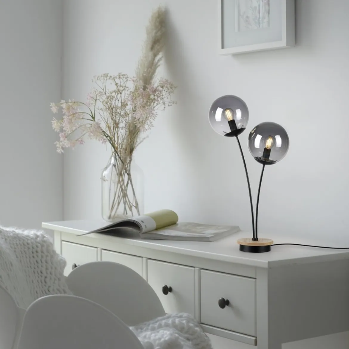 JUST LIGHT 11390-79 Green Widow LED Tischleuchte 2-flammig Holz rauchfarben