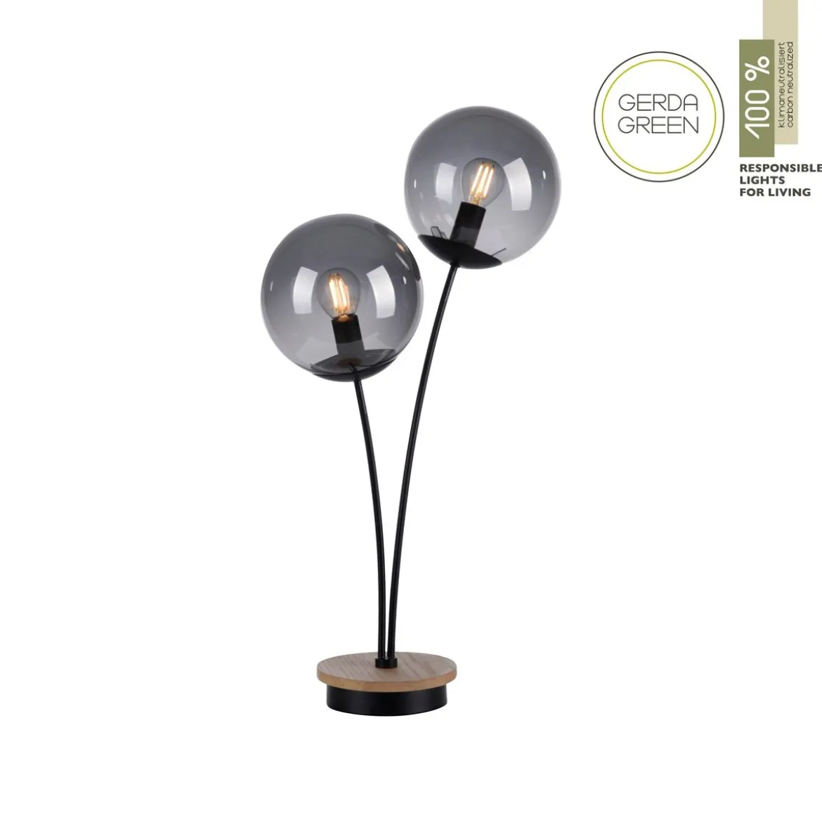 JUST LIGHT 11390-79 Green Widow LED Tischleuchte 2-flammig Holz rauchfarben