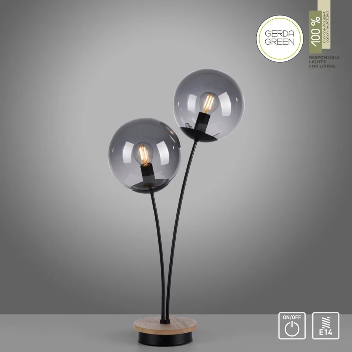 JUST LIGHT 11390-79 Green Widow LED Tischleuchte 2-flammig Holz rauchfarben