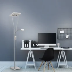 JUST LIGHT 11776-55 HELIA LED Stehleuchte eckig mit Lesearm 3000K dimmbar stahlarben