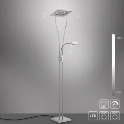 JUST LIGHT 11776-55 HELIA LED Stehleuchte eckig mit Lesearm 3000K dimmbar stahlarben