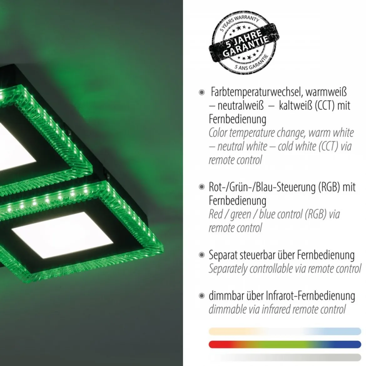 JUST LIGHT 14511-18 LED Deckenleuchte ACRI schwarz RGBW 44x44cm