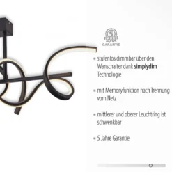JUST LIGHT 19032-18 LED Deckenleuchte CURLS schwarz 3000K Simply Dim