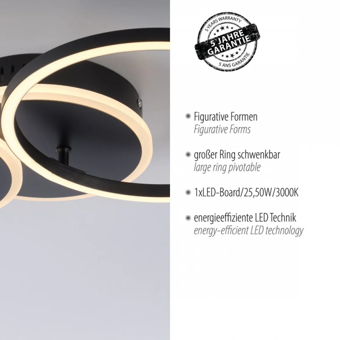 JUST LIGHT 14116-18 LED Deckenleuchte SEVENT rund schwarz schwenkbar