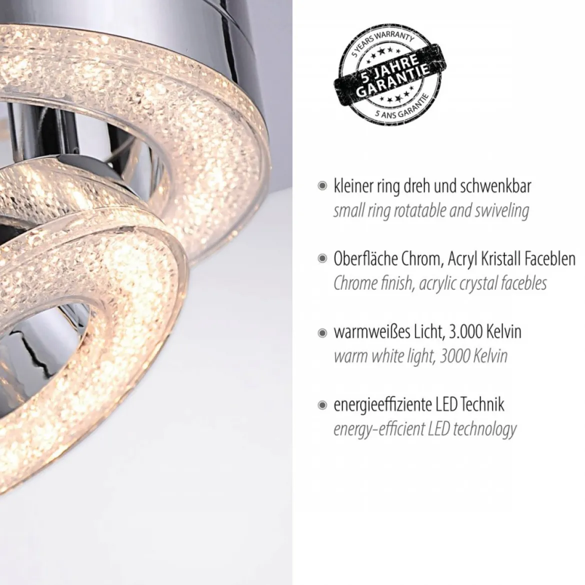 JUST LIGHT 14521-17 LED Deckenleuchte TIM 2-flammig 3000K chrom