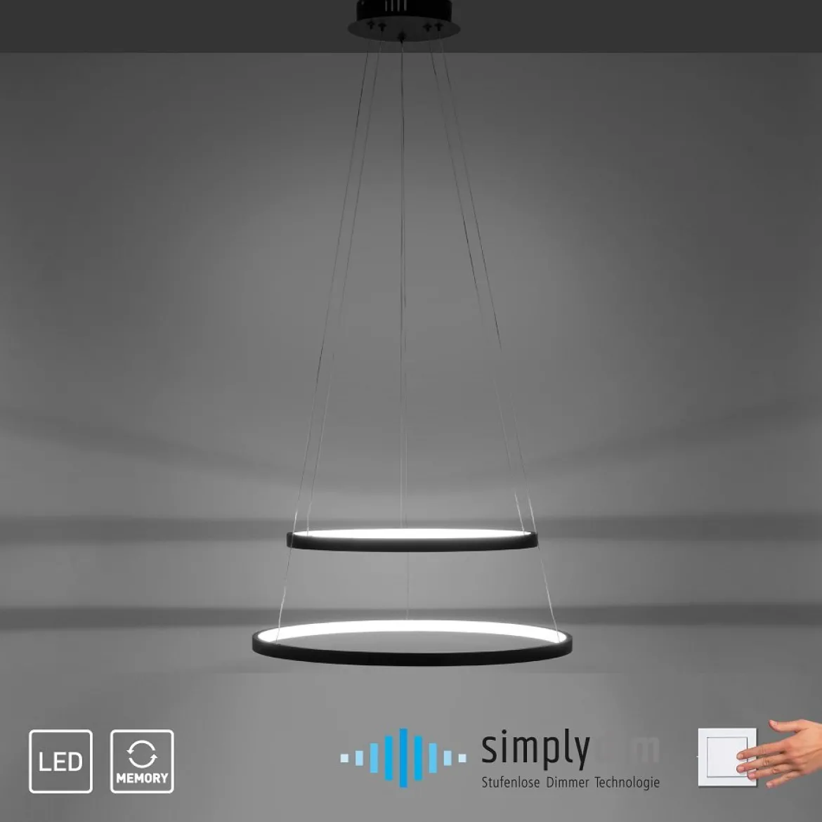 JUST LIGHT 11525-13 LED Pendelleuchte Circle 2 Ringe 50cm 3000K SimplyDim Anthrazit
