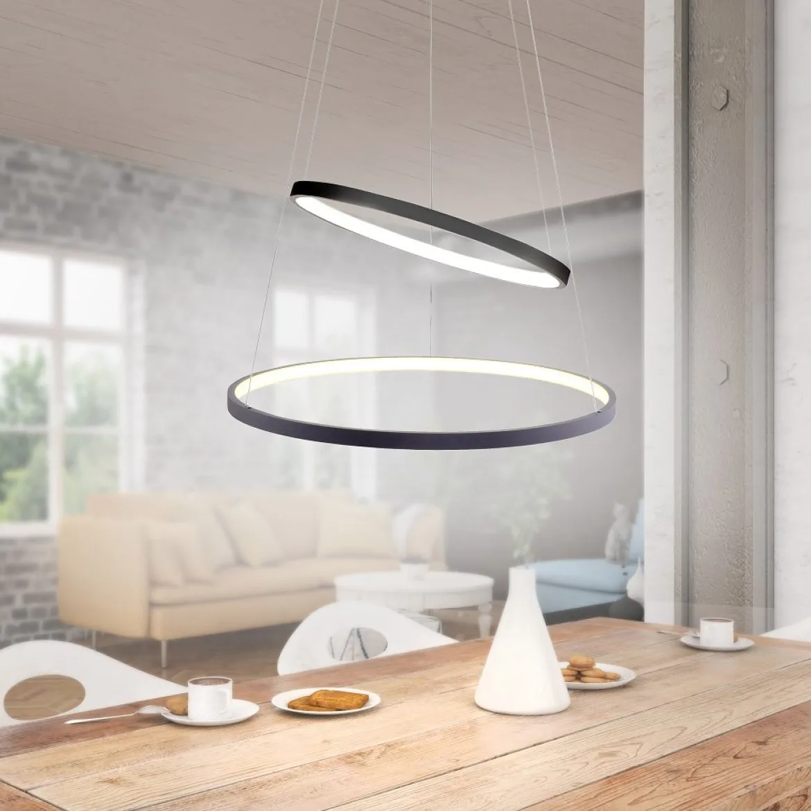 JUST LIGHT 11525-13 LED Pendelleuchte Circle 2 Ringe 50cm 3000K SimplyDim Anthrazit