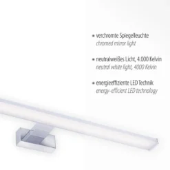 JUST LIGHT 11133-17 LED Spiegelleuchte chromfarbig glänzend schmal 60cm 4000K