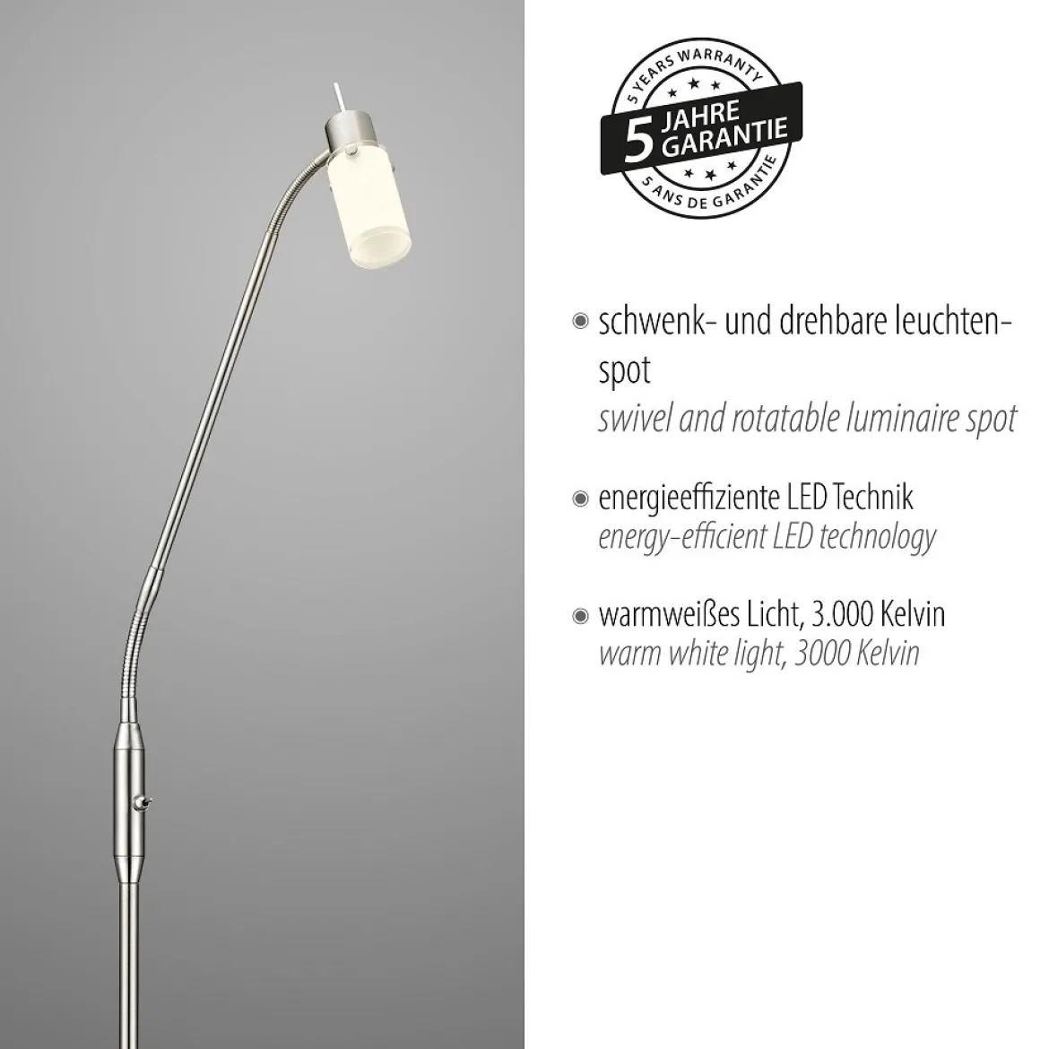 JUST LIGHT 11938-55 LED Stehleuchte 1-flammig 3000K GU10 Stahl