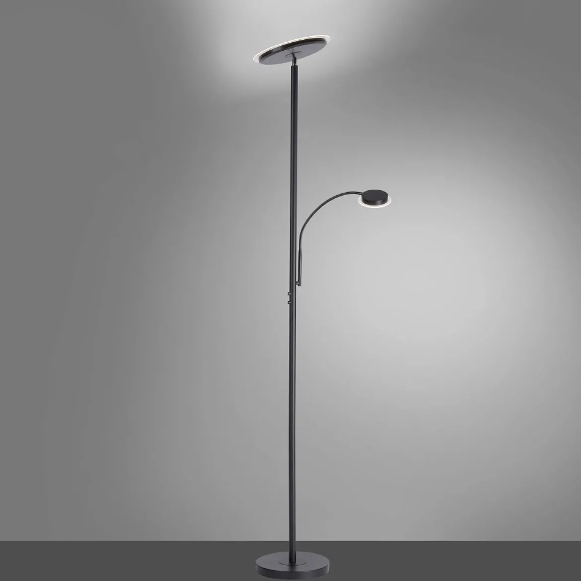 JUST LIGHT 11709-18 LED Stehleuchte Hans mit Lesearm 3000K dimmbar Schwarz