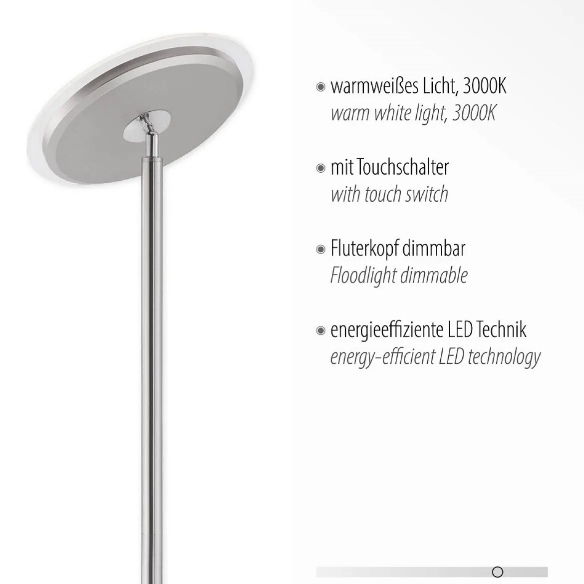 JUST LIGHT 11729-55 LED Stehleuchte Hans 3000K dimmbar Stahl