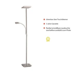 JUST LIGHT 11710-55 LED Stehleuchte Hans eckig mit Lesearm 3000K dimmbar Stahl