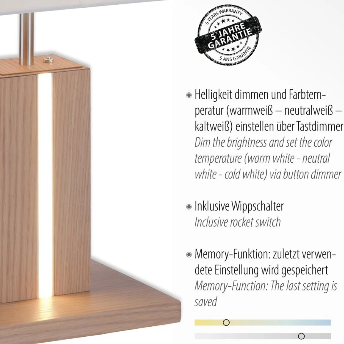 JUST LIGHT 11421-78 LED Tischleuchte Holzdekor Stoffschirm E27