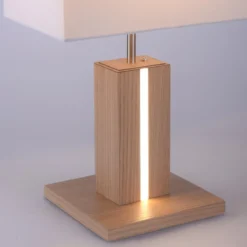 JUST LIGHT 11421-78 LED Tischleuchte Holzdekor Stoffschirm E27
