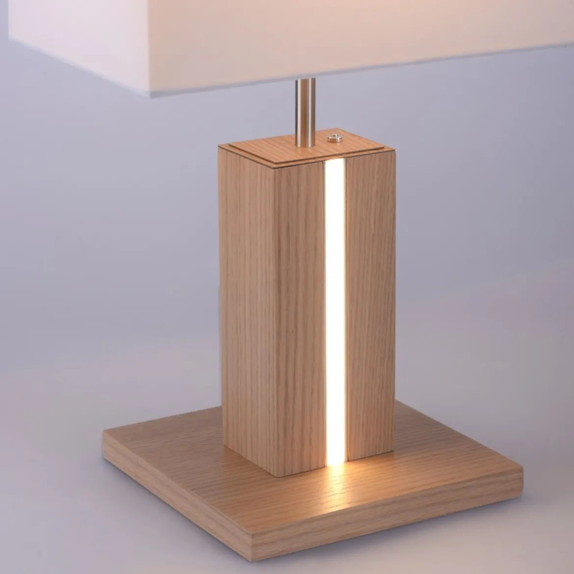JUST LIGHT 11421-78 LED Tischleuchte Holzdekor Stoffschirm E27