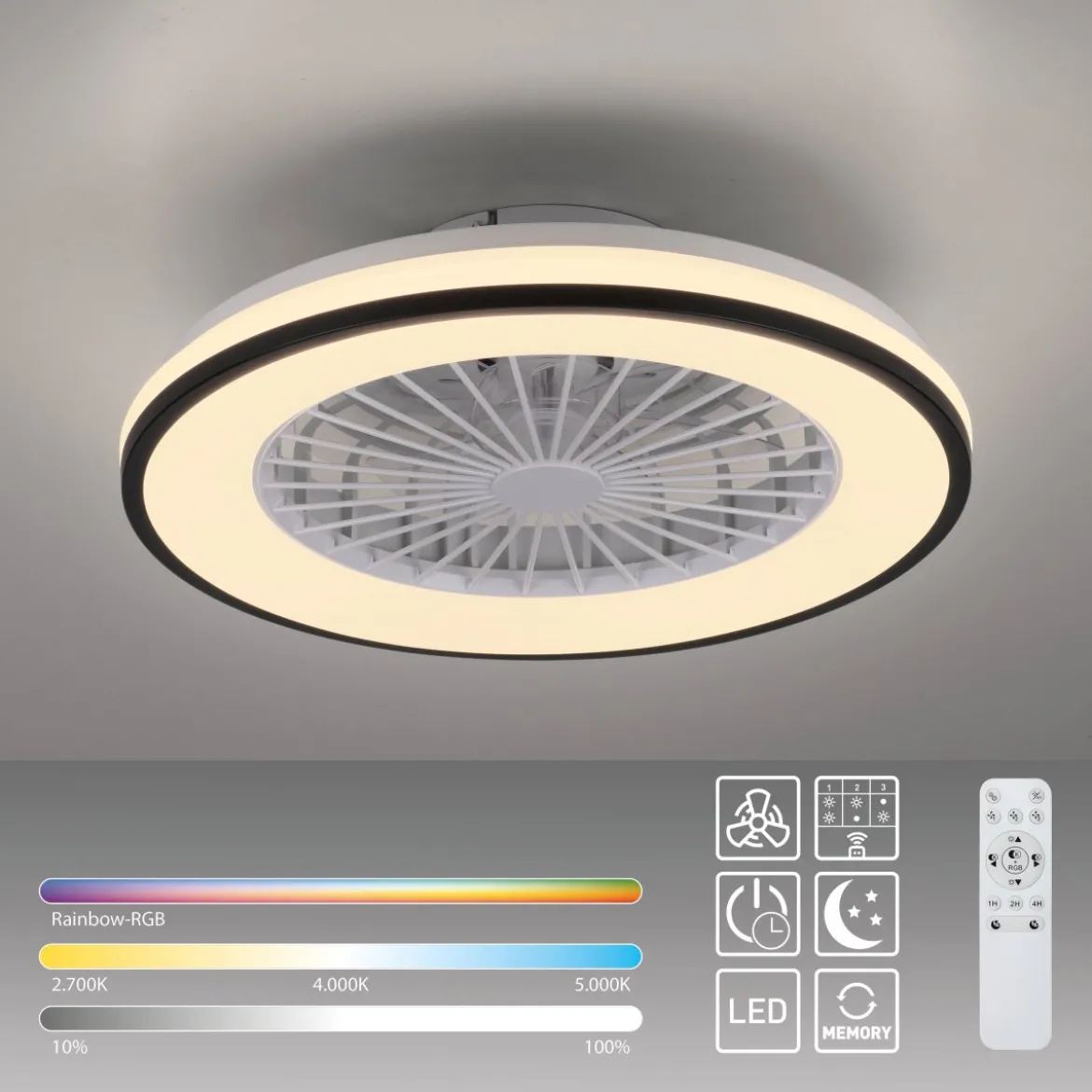 JUST LIGHT 14447-18 LENO Deckenleuchte & Ventilator CCT-Farbtemperatur