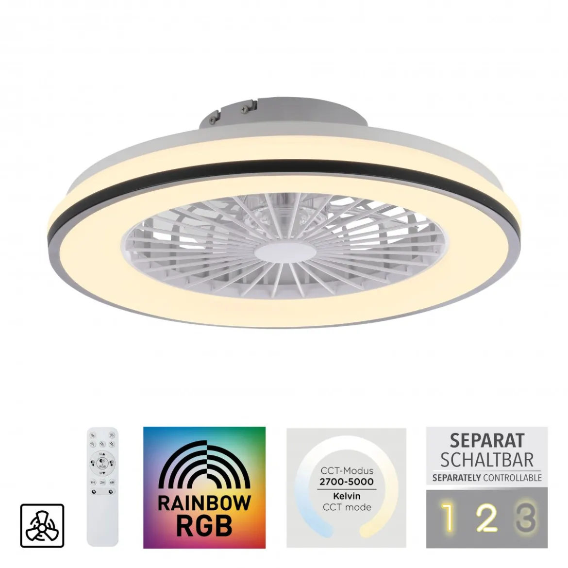 JUST LIGHT 14447-18 LENO Deckenleuchte & Ventilator CCT-Farbtemperatur