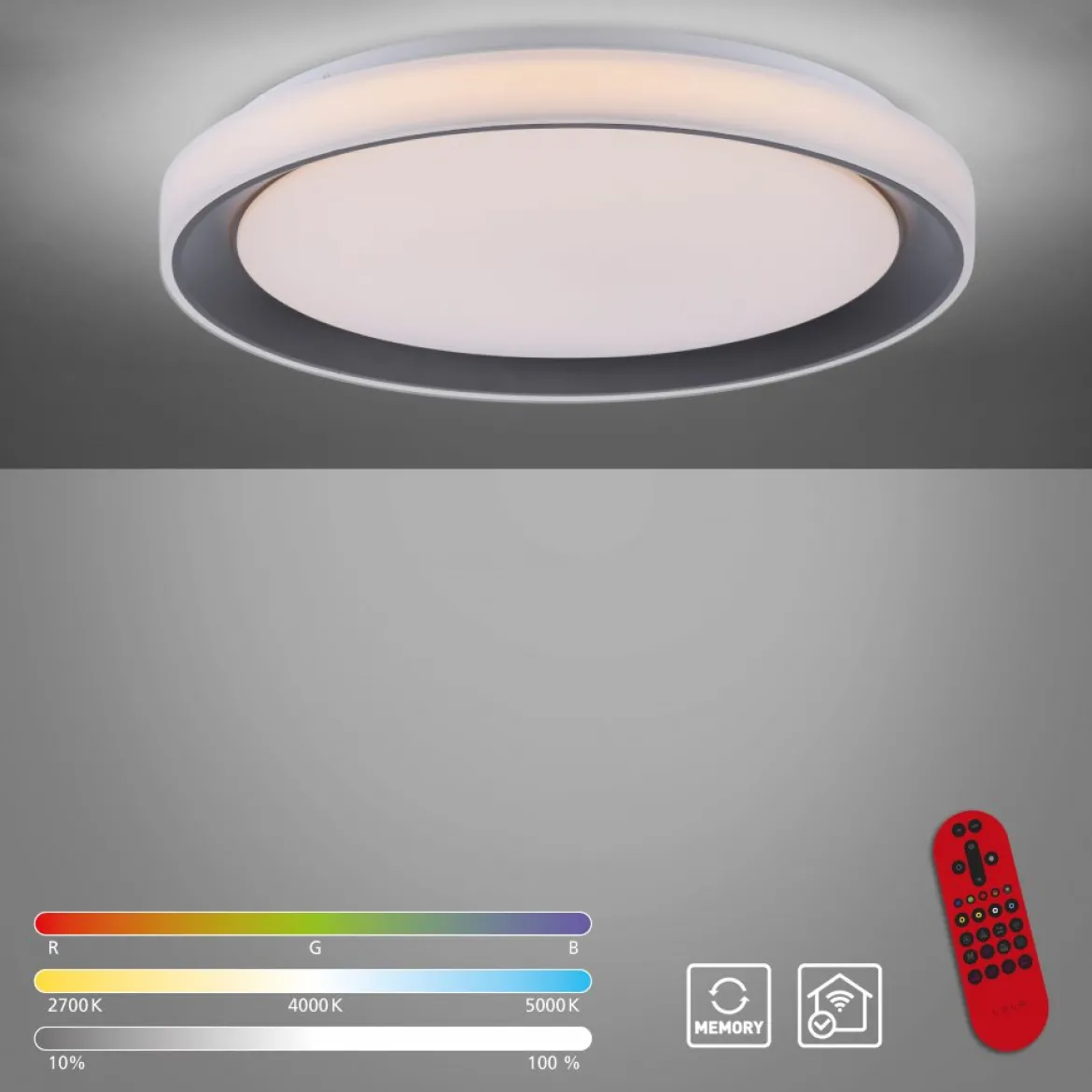 JUST LIGHT 14659-18 LOLAsmart LED Deckenleuchte DISC schwarz 51cm RGBW
