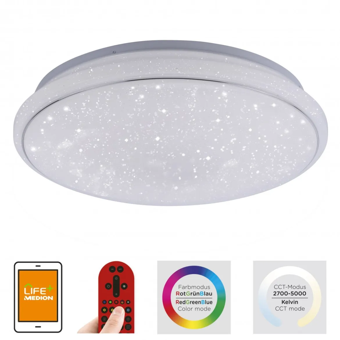 JUST LIGHT 14743-16 LOLAsmart LED Deckenleuchte Sternenhimmel rund 44cm RGBW
