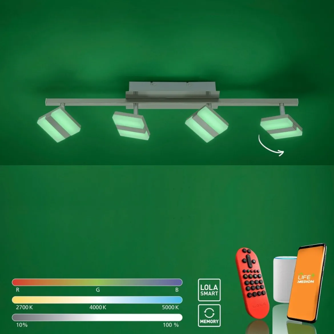 JUST LIGHT 12084-55 LOLAsmart LED Deckenleuchte Sabi 4-flammig Smart Home RGB CCT stahlfarben