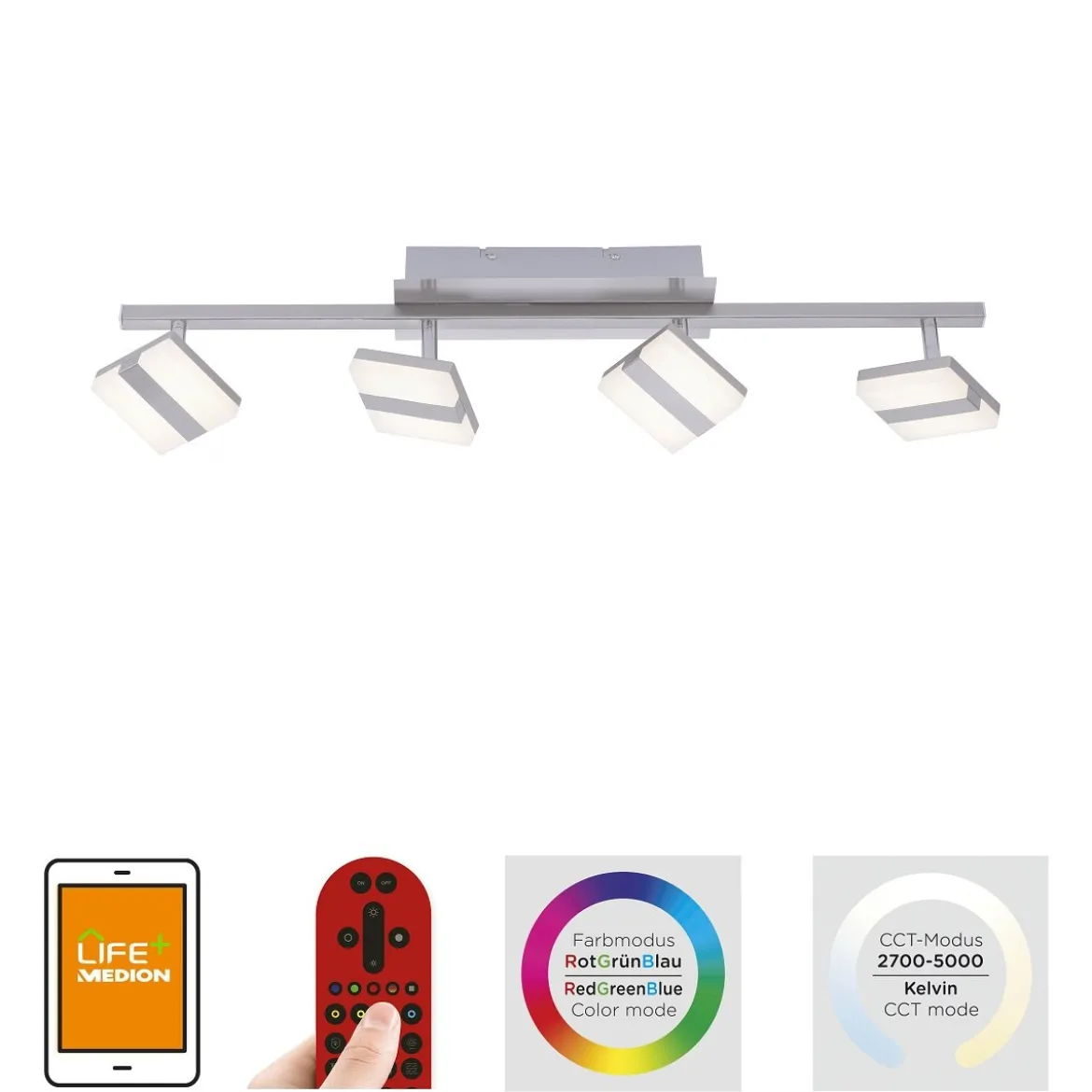 JUST LIGHT 12084-55 LOLAsmart LED Deckenleuchte Sabi 4-flammig Smart Home RGB CCT stahlfarben