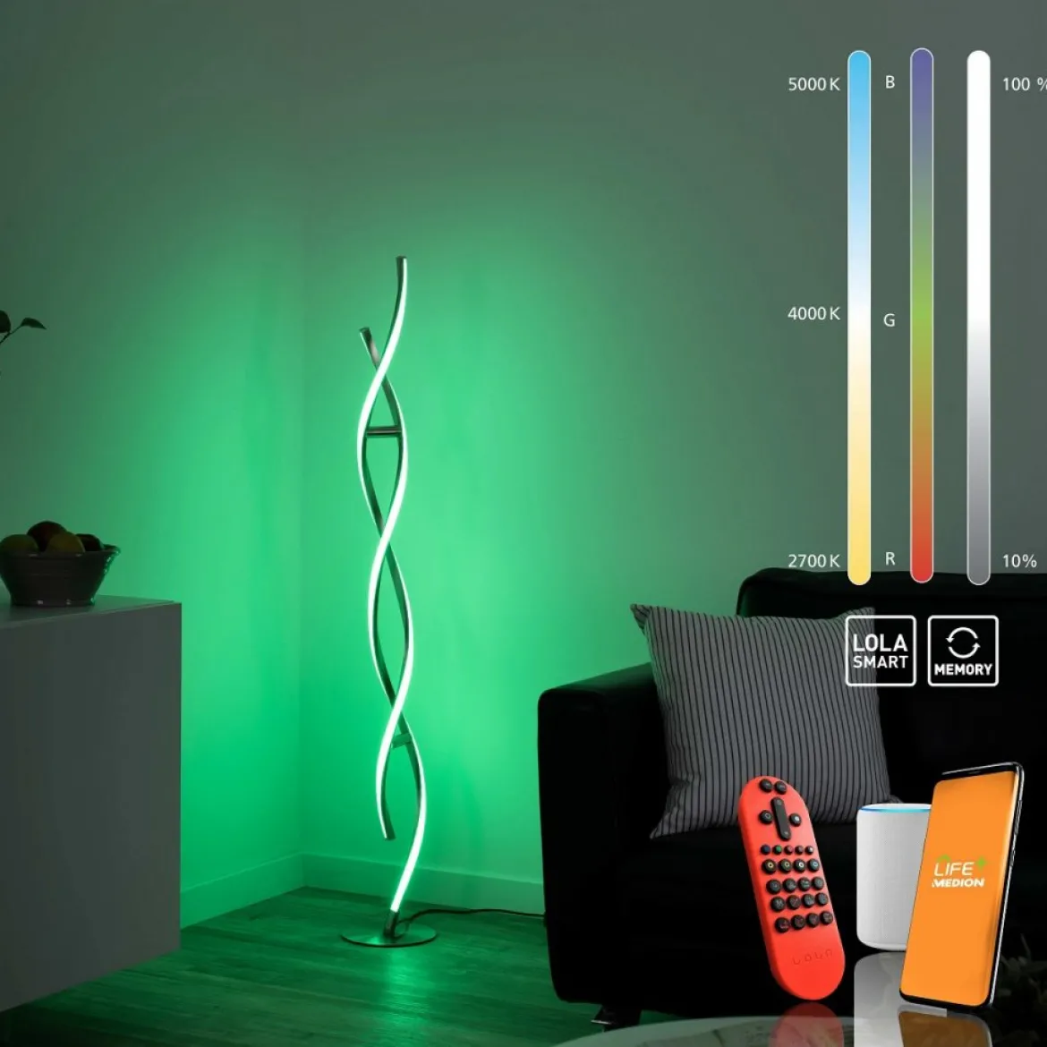 JUST LIGHT 11992-55 LOLAsmart LED Stehleuchte Swing Smart Home RGB CCT stahlfarben