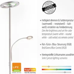 JUST LIGHT 11858-55 LOLAsmart-Rocco LED Stehleuchte mit Lesearm RGBW stahlfarben