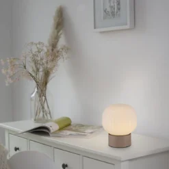 JUST LIGHT 15175-39 NAMI Tischleuchte sand geriffeltes Opalglas