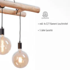 JUST LIGHT 15025-18 Pendelleuchte EDGAR 4-flammig schwarz Holz