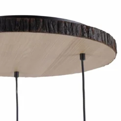 JUST LIGHT 11236-79 Pendelleuchte rund 3-flammig Holzdekor Stoffschirme E27