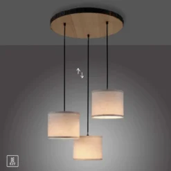 JUST LIGHT 11236-79 Pendelleuchte rund 3-flammig Holzdekor Stoffschirme E27