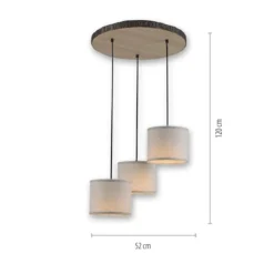 JUST LIGHT 11236-79 Pendelleuchte rund 3-flammig Holzdekor Stoffschirme E27