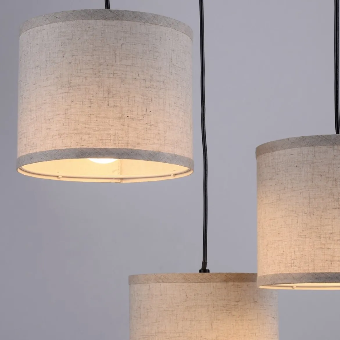 JUST LIGHT 11236-79 Pendelleuchte rund 3-flammig Holzdekor Stoffschirme E27