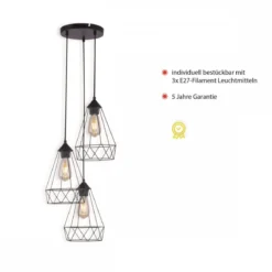 JUST LIGHT Pendelleuchte 15890-18 SKELETTON 3-flammig schwarz