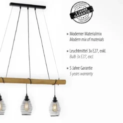JUST LIGHT 15526-79 Pendelleuchte SPRING Holz-natur 3-flammig