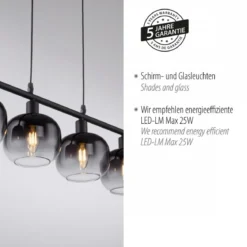 JUST LIGHT 15421-18 Pendelleuchte ZEA 4-flammig schwarz rauchglas