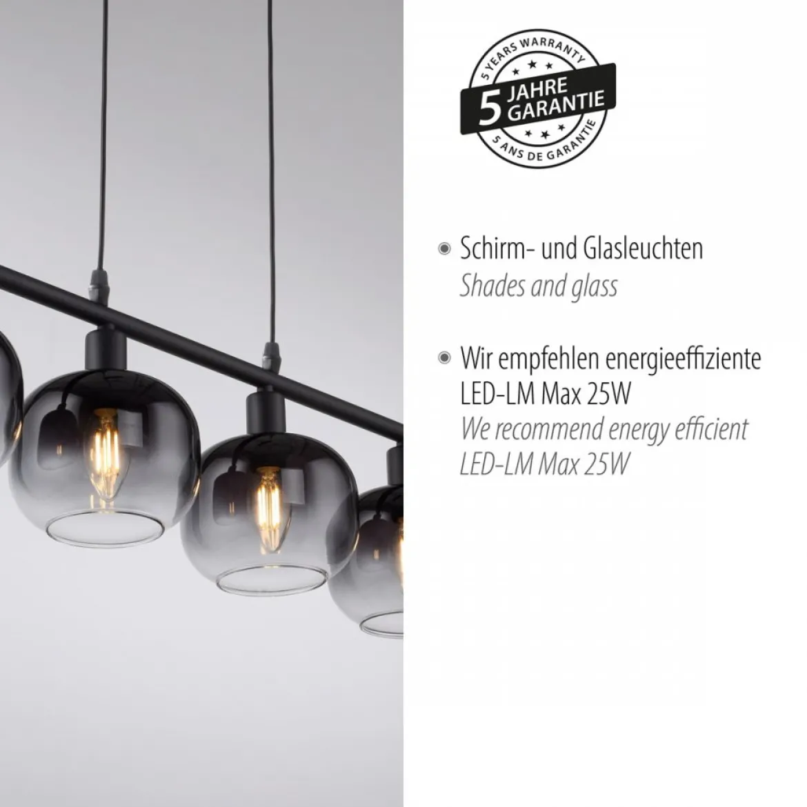 JUST LIGHT 15421-18 Pendelleuchte ZEA 4-flammig schwarz rauchglas